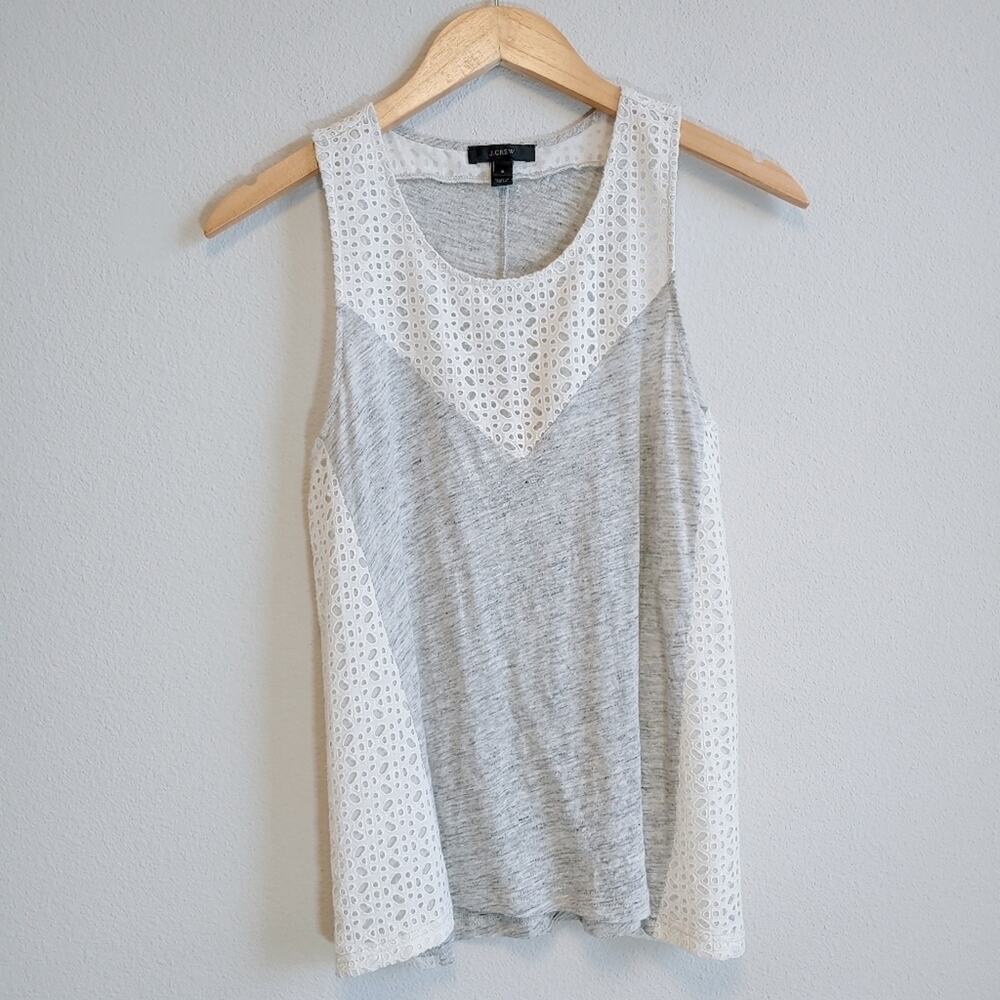 J. Crew Linen Eyelet Lace Tank Top Sz S Beachy Summer Festival Casual Breezy